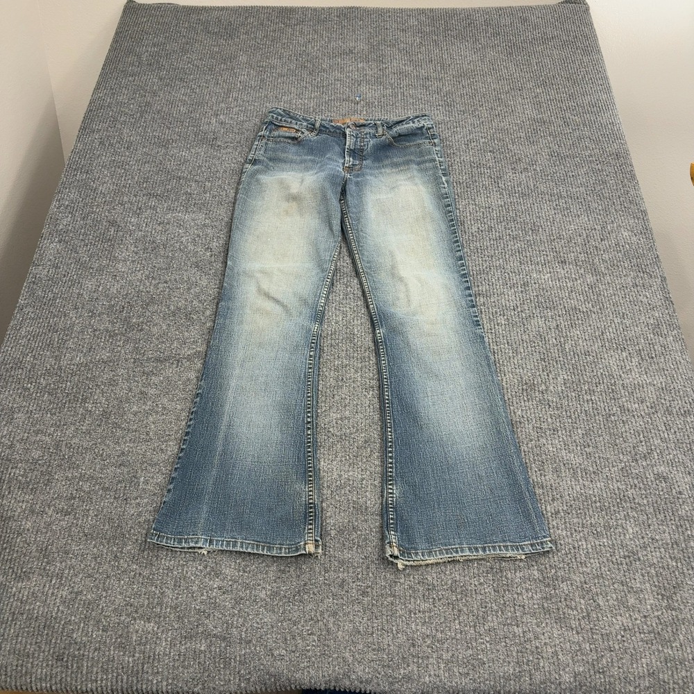 Vintage lei Jeans Juniors 7‎ Blue Cotton Blend Flare Distressed Hem Y2K Boho